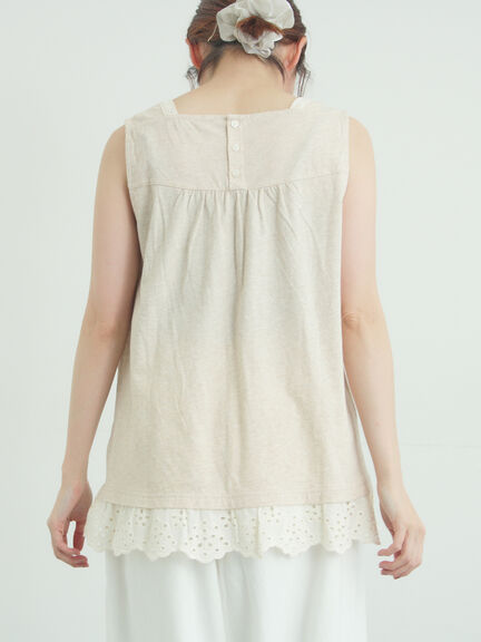 【接触冷感】スクエアネックレースノースリーブ（オフホワイト/ブラック/ベージュ）｜Samansa Mos2（サマンサ モスモス）通販