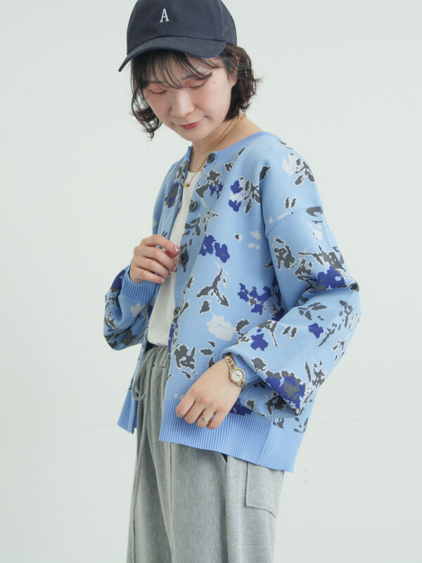 セール】 花柄スポンディッシュニットカーディガン(グレー/ピンク セール】 花柄スポンディッシュニットカーディガン(グレー/ピンク