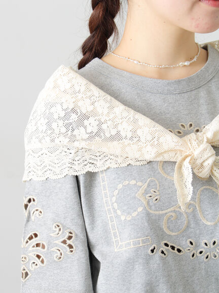 三角ストール付カットワーク刺繍Tシャツ（オフホワイト/グレー/チャコールグレー）｜Samansa Mos2（サマンサ モスモス）通販