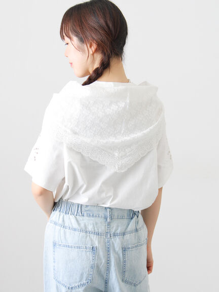 三角ストール付カットワーク刺繍Tシャツ（オフホワイト/グレー/チャコールグレー）｜Samansa Mos2（サマンサ モスモス）通販