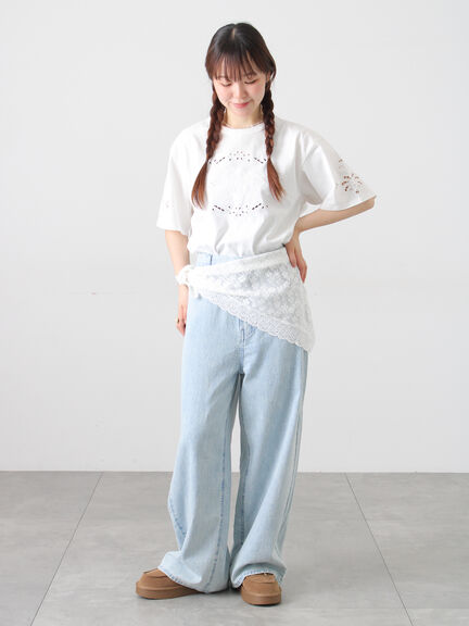 三角ストール付カットワーク刺繍Tシャツ（オフホワイト/グレー/チャコールグレー）｜Samansa Mos2（サマンサ モスモス）通販