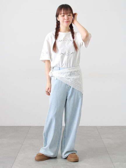 三角ストール付カットワーク刺繍Tシャツ（オフホワイト/グレー/チャコールグレー）｜Samansa Mos2（サマンサ モスモス）通販