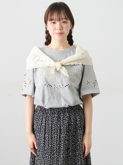 三角ストール付カットワーク刺繍Tシャツ（オフホワイト/グレー/チャコールグレー）｜Samansa Mos2（サマンサ モスモス）通販