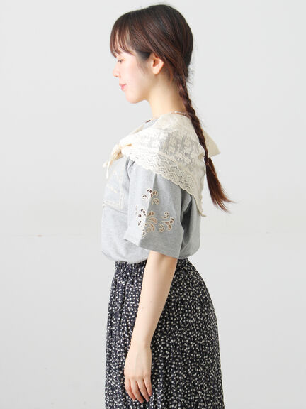 三角ストール付カットワーク刺繍Tシャツ（オフホワイト/グレー/チャコールグレー）｜Samansa Mos2（サマンサ モスモス）通販