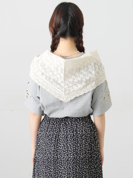 三角ストール付カットワーク刺繍Tシャツ（オフホワイト/グレー/チャコールグレー）｜Samansa Mos2（サマンサ モスモス）通販