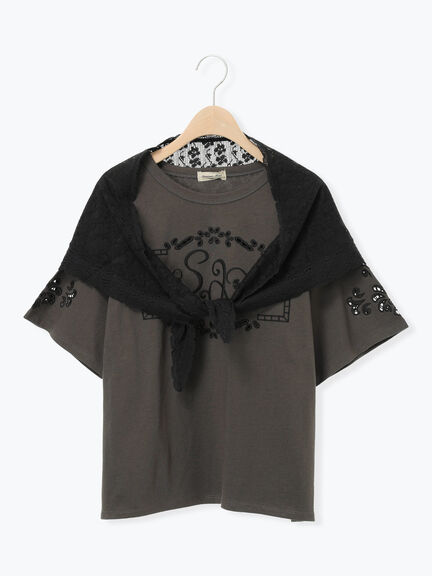 三角ストール付カットワーク刺繍Tシャツ（オフホワイト/グレー/チャコールグレー）｜Samansa Mos2（サマンサ モスモス）通販