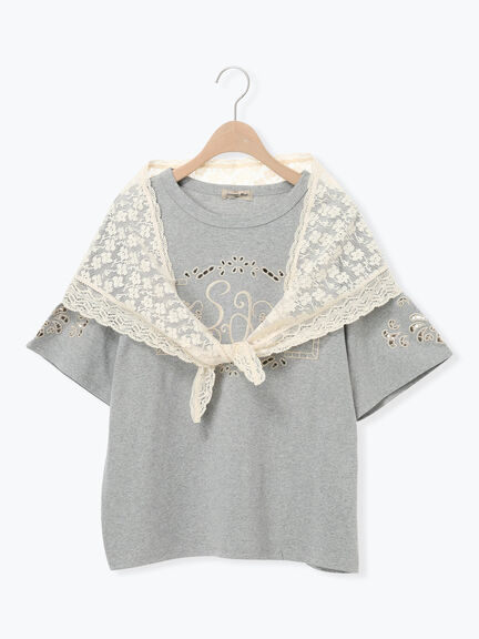 三角ストール付カットワーク刺繍Tシャツ（オフホワイト/グレー/チャコールグレー）｜Samansa Mos2（サマンサ モスモス）通販