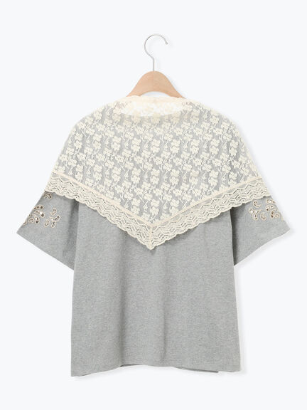 三角ストール付カットワーク刺繍Tシャツ（オフホワイト/グレー/チャコールグレー）｜Samansa Mos2（サマンサ モスモス）通販