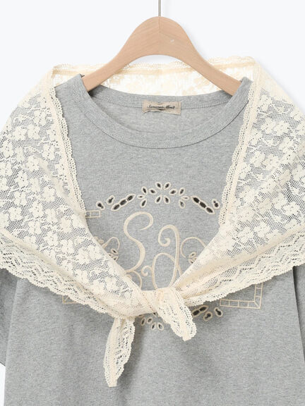 三角ストール付カットワーク刺繍Tシャツ（オフホワイト/グレー/チャコールグレー）｜Samansa Mos2（サマンサ モスモス）通販
