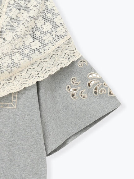 三角ストール付カットワーク刺繍Tシャツ（オフホワイト/グレー/チャコールグレー）｜Samansa Mos2（サマンサ モスモス）通販