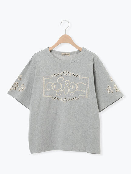 三角ストール付カットワーク刺繍Tシャツ（オフホワイト/グレー/チャコールグレー）｜Samansa Mos2（サマンサ モスモス）通販