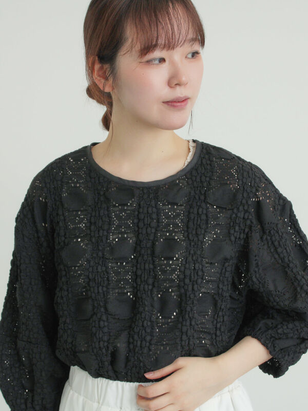 レース膨れジャガードプルオーバー（オフホワイト/ブラック/モカ）｜Samansa Mos2（サマンサ モスモス）通販