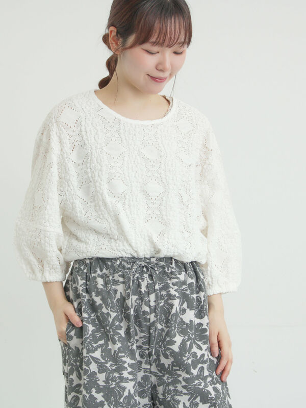 レース膨れジャガードプルオーバー（オフホワイト）｜Samansa Mos2（サマンサ モスモス）通販