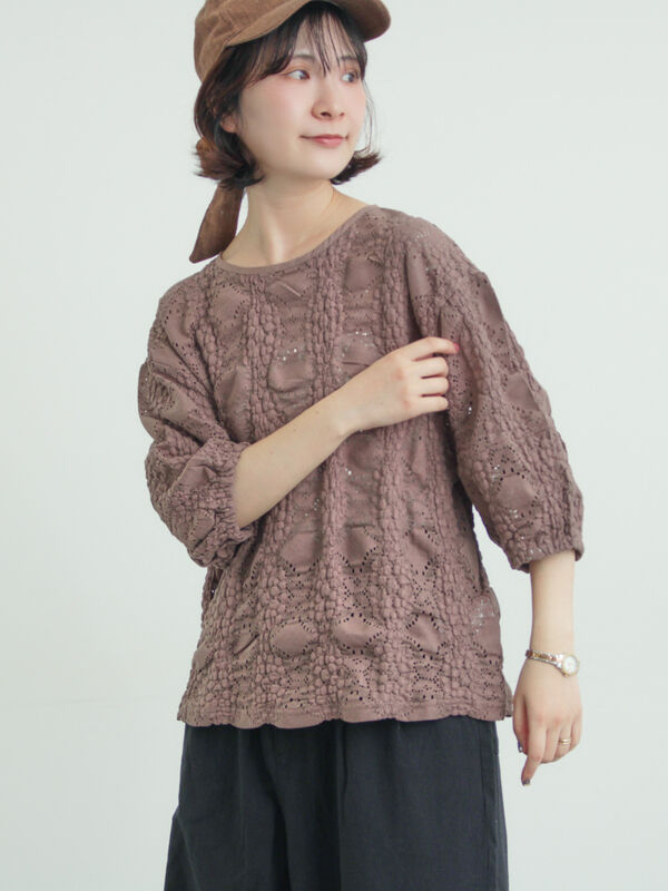 レース膨れジャガードプルオーバー（モカ）｜Samansa Mos2（サマンサ モスモス）通販