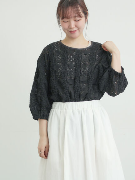 レース膨れジャガードプルオーバー（オフホワイト/ブラック/モカ）｜Samansa Mos2（サマンサ モスモス）通販