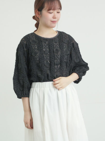 レース膨れジャガードプルオーバー（オフホワイト/ブラック/モカ）｜Samansa Mos2（サマンサ モスモス）通販