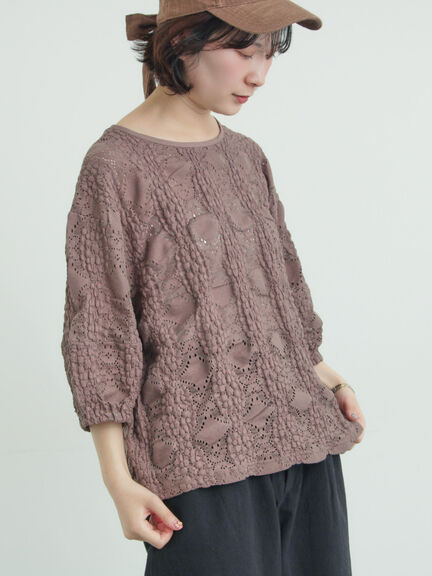 レース膨れジャガードプルオーバー（オフホワイト/ブラック/モカ）｜Samansa Mos2（サマンサ モスモス）通販