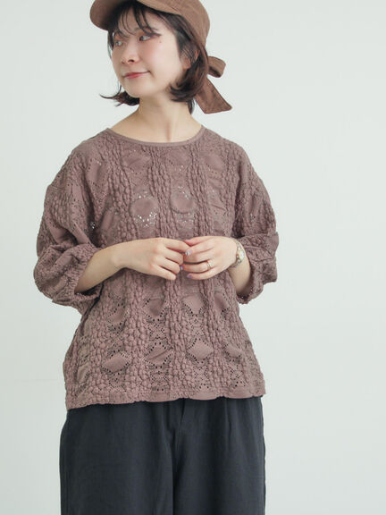 レース膨れジャガードプルオーバー（オフホワイト/ブラック/モカ）｜Samansa Mos2（サマンサ モスモス）通販