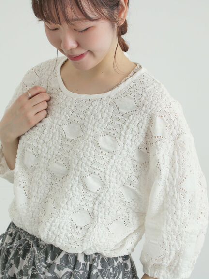 レース膨れジャガードプルオーバー（オフホワイト/ブラック/モカ）｜Samansa Mos2（サマンサ モスモス）通販