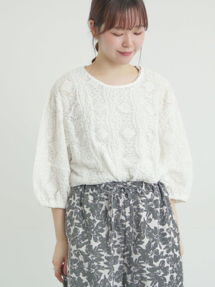 レース膨れジャガードプルオーバー（オフホワイト/ブラック/モカ）｜Samansa Mos2（サマンサ モスモス）通販
