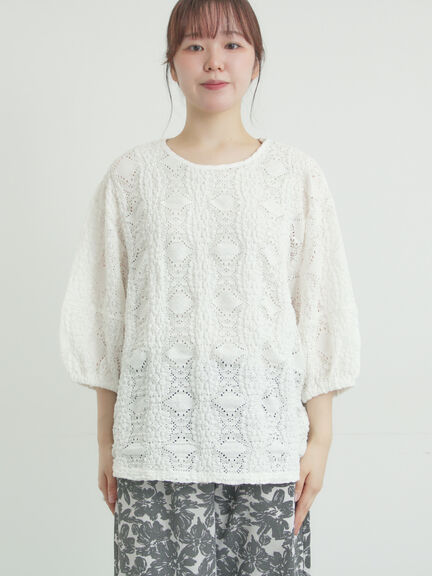 レース膨れジャガードプルオーバー（オフホワイト/ブラック/モカ）｜Samansa Mos2（サマンサ モスモス）通販