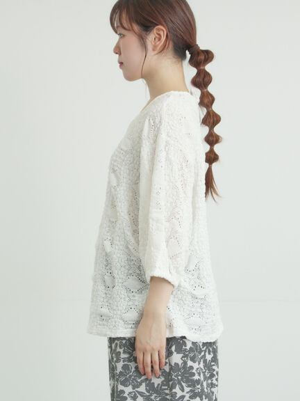 レース膨れジャガードプルオーバー（オフホワイト/ブラック/モカ）｜Samansa Mos2（サマンサ モスモス）通販