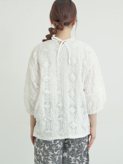 レース膨れジャガードプルオーバー（オフホワイト/ブラック/モカ）｜Samansa Mos2（サマンサ モスモス）通販