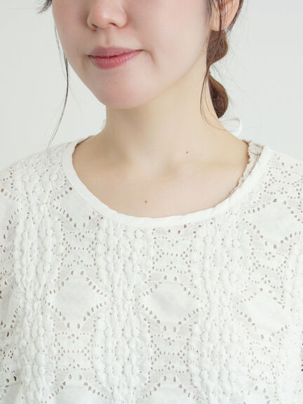 レース膨れジャガードプルオーバー（オフホワイト/ブラック/モカ）｜Samansa Mos2（サマンサ モスモス）通販