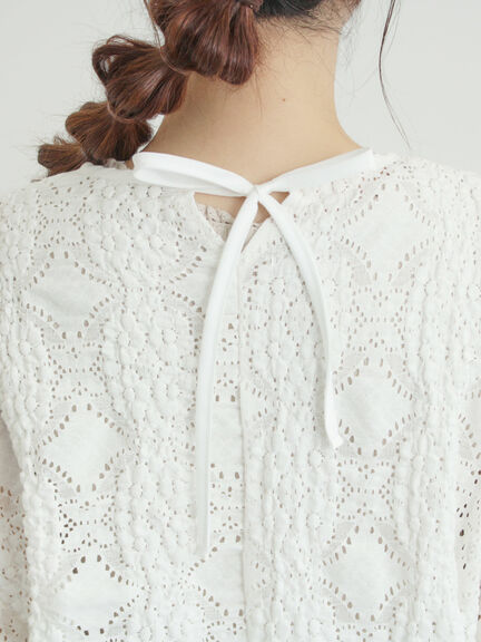 レース膨れジャガードプルオーバー（オフホワイト/ブラック/モカ）｜Samansa Mos2（サマンサ モスモス）通販