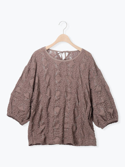 レース膨れジャガードプルオーバー（オフホワイト/ブラック/モカ）｜Samansa Mos2（サマンサ モスモス）通販