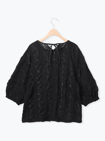 レース膨れジャガードプルオーバー（オフホワイト/ブラック/モカ）｜Samansa Mos2（サマンサ モスモス）通販