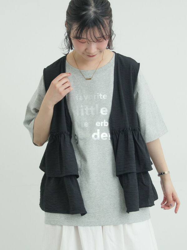 (セットアップ可)フリルジップベスト（ブラック）｜Samansa Mos2（サマンサ モスモス）通販