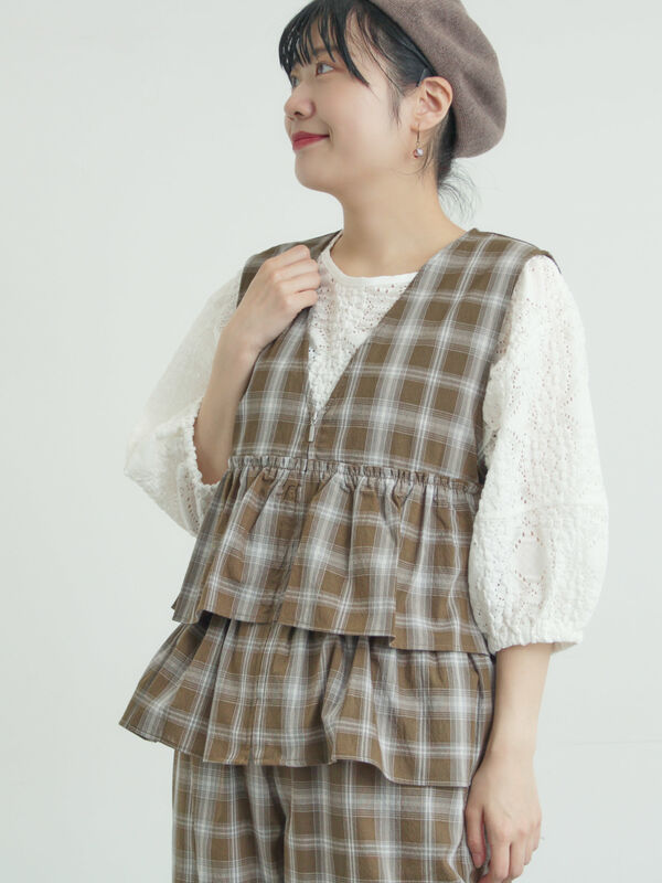 (セットアップ可)フリルジップベスト（チェック）｜Samansa Mos2（サマンサ モスモス）通販