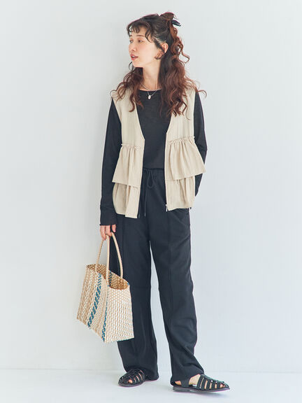 (セットアップ可)フリルジップベスト（ブラック/ベージュ/チェック）｜Samansa Mos2（サマンサ モスモス）通販