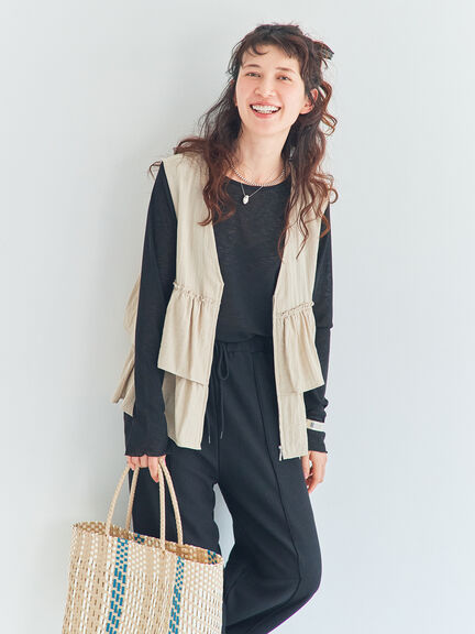 (セットアップ可)フリルジップベスト（ブラック/ベージュ/チェック）｜Samansa Mos2（サマンサ モスモス）通販