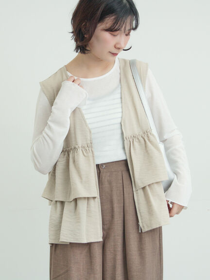 (セットアップ可)フリルジップベスト（ブラック/ベージュ/チェック）｜Samansa Mos2（サマンサ モスモス）通販