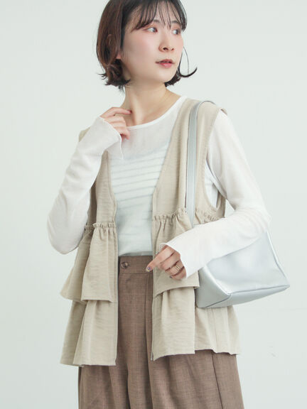 (セットアップ可)フリルジップベスト（ブラック/ベージュ/チェック）｜Samansa Mos2（サマンサ モスモス）通販