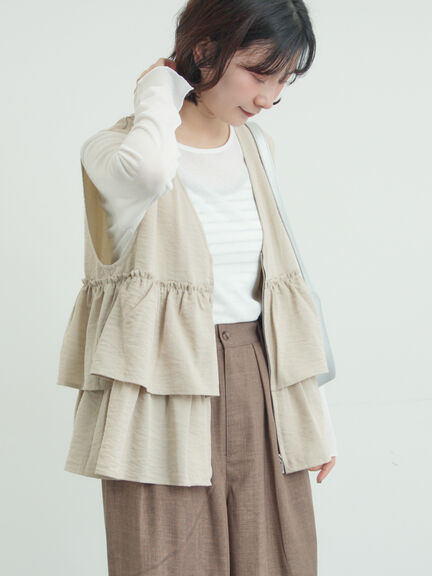 (セットアップ可)フリルジップベスト（ブラック/ベージュ/チェック）｜Samansa Mos2（サマンサ モスモス）通販