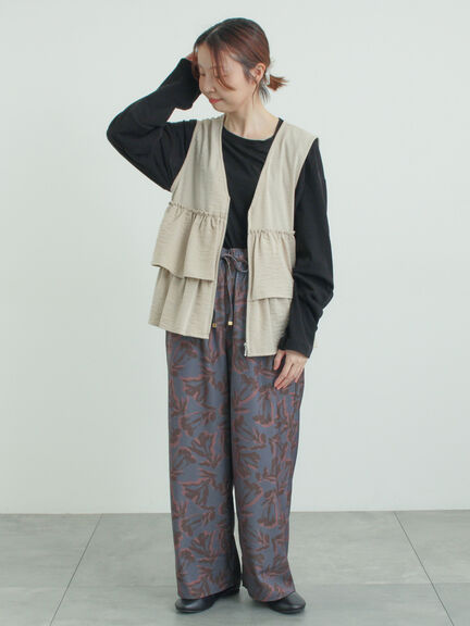 (セットアップ可)フリルジップベスト（ブラック/ベージュ/チェック）｜Samansa Mos2（サマンサ モスモス）通販