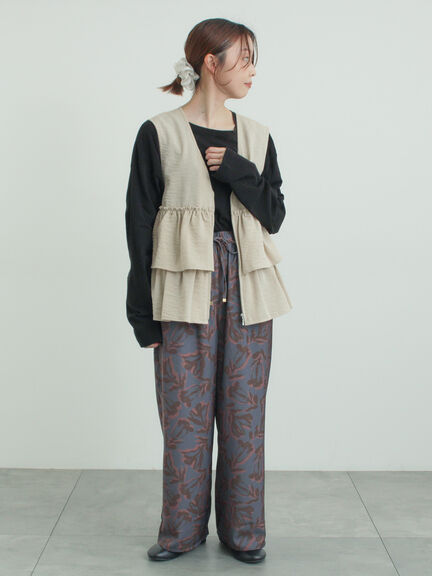 (セットアップ可)フリルジップベスト（ブラック/ベージュ/チェック）｜Samansa Mos2（サマンサ モスモス）通販