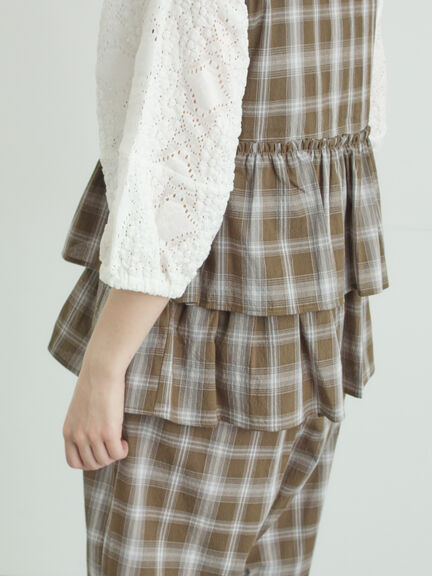 (セットアップ可)フリルジップベスト（ブラック/ベージュ/チェック）｜Samansa Mos2（サマンサ モスモス）通販