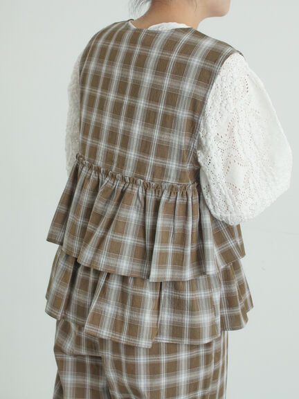 (セットアップ可)フリルジップベスト（ブラック/ベージュ/チェック）｜Samansa Mos2（サマンサ モスモス）通販