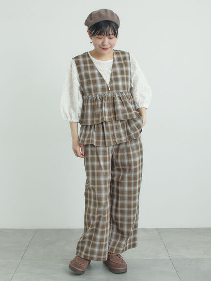 (セットアップ可)フリルジップベスト（ブラック/ベージュ/チェック）｜Samansa Mos2（サマンサ モスモス）通販