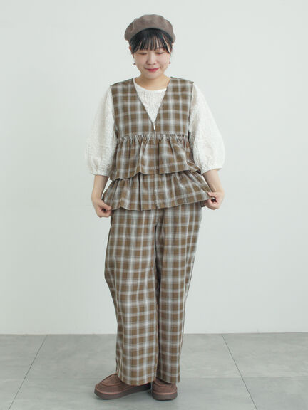 (セットアップ可)フリルジップベスト（ブラック/ベージュ/チェック）｜Samansa Mos2（サマンサ モスモス）通販