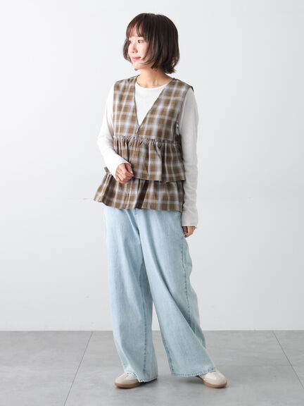 (セットアップ可)フリルジップベスト（ブラック/ベージュ/チェック）｜Samansa Mos2（サマンサ モスモス）通販