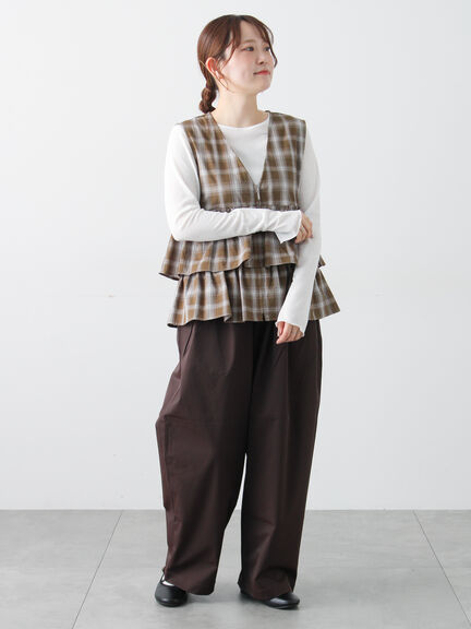 (セットアップ可)フリルジップベスト（ブラック/ベージュ/チェック）｜Samansa Mos2（サマンサ モスモス）通販