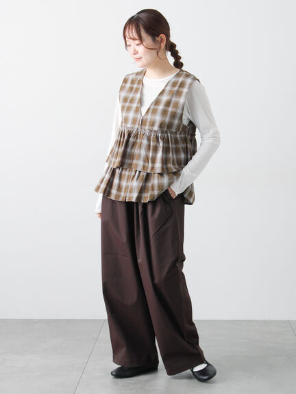 (セットアップ可)フリルジップベスト（ブラック/ベージュ/チェック）｜Samansa Mos2（サマンサ モスモス）通販