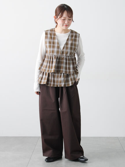 (セットアップ可)フリルジップベスト（ブラック/ベージュ/チェック）｜Samansa Mos2（サマンサ モスモス）通販