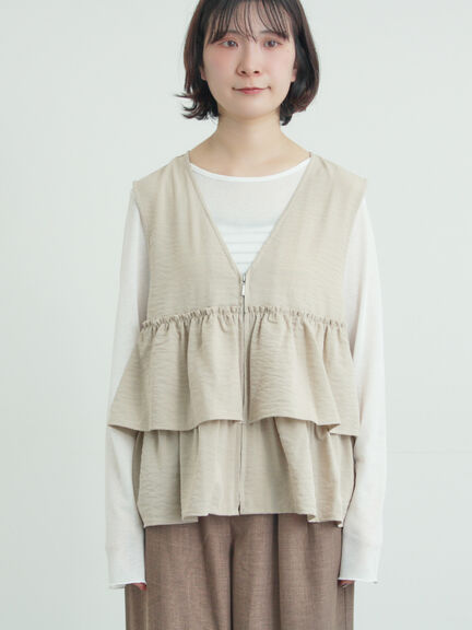 (セットアップ可)フリルジップベスト（ブラック/ベージュ/チェック）｜Samansa Mos2（サマンサ モスモス）通販