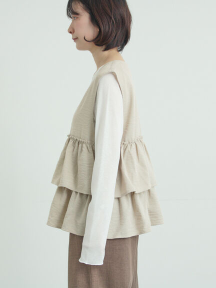 (セットアップ可)フリルジップベスト（ブラック/ベージュ/チェック）｜Samansa Mos2（サマンサ モスモス）通販